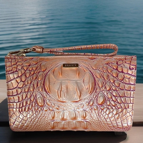 Brahmin Daisy APRICOT ROSE Wristlet Clutch & Clip On Britt Card Coin Wallet-2 PC - Picture 3 of 16